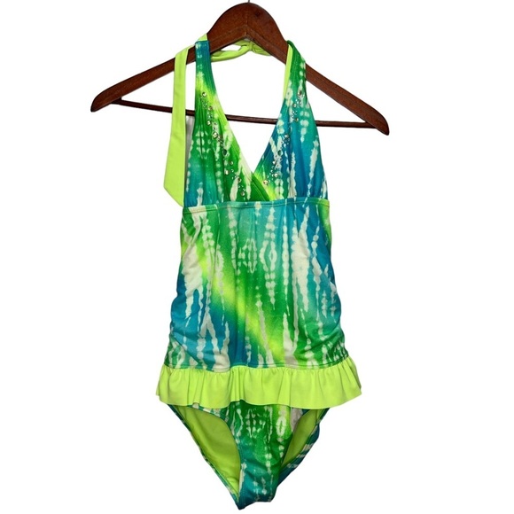 Justice One Piece Halter Top Tie Dye Bathing Suit Size 16 - Picture 1 of 6